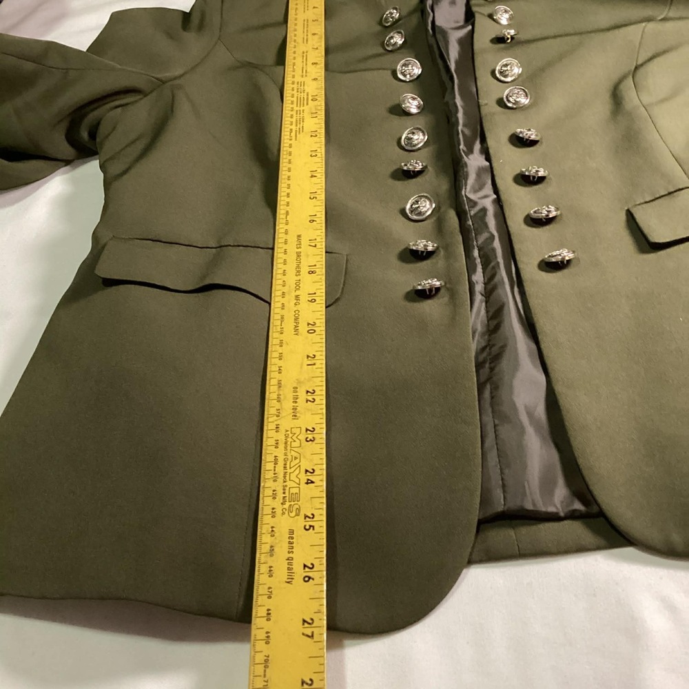 Olive Green Military Style Jacket XL Silver Button Front Structured Blazer - Picture 6 of 7